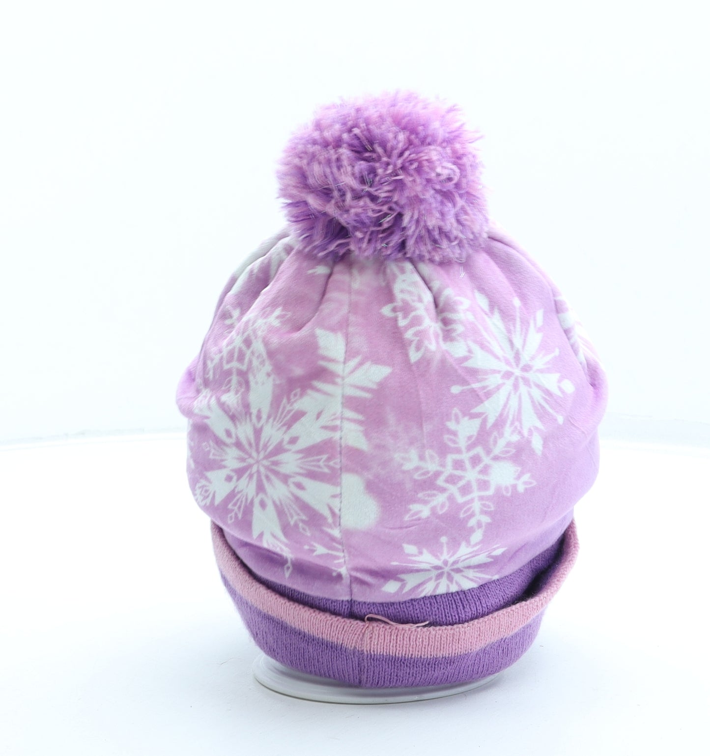 Disney Girls Purple Geometric Polyester Bobble Hat One Size - Frozen