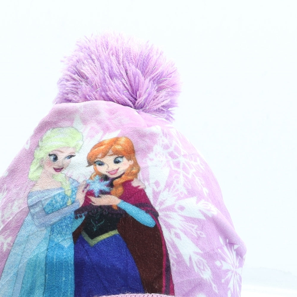 Disney Girls Purple Geometric Polyester Bobble Hat One Size - Frozen