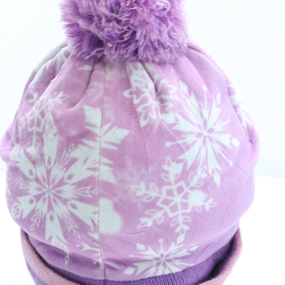 Disney Girls Purple Geometric Polyester Bobble Hat One Size - Frozen