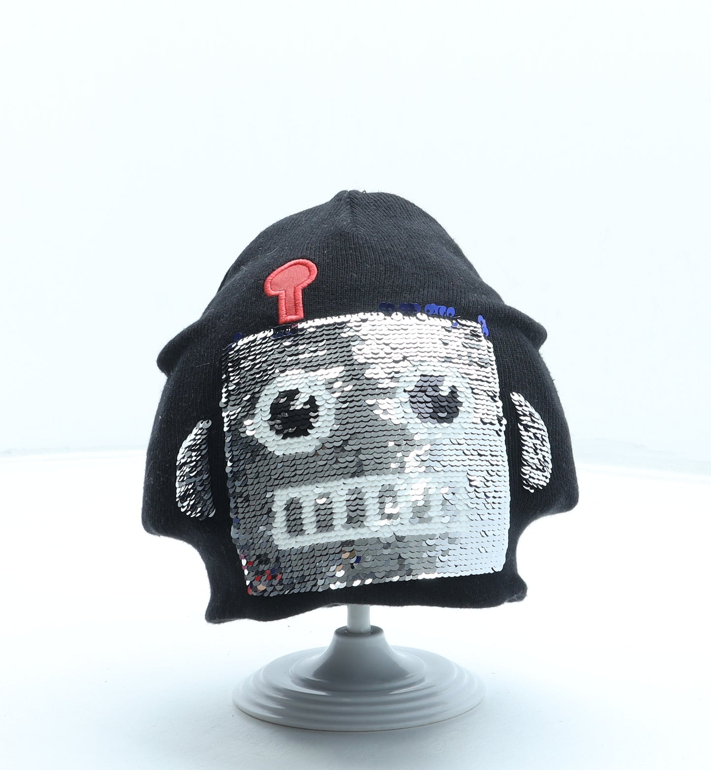 H&M Boys Black Acrylic Beanie One Size - Robot