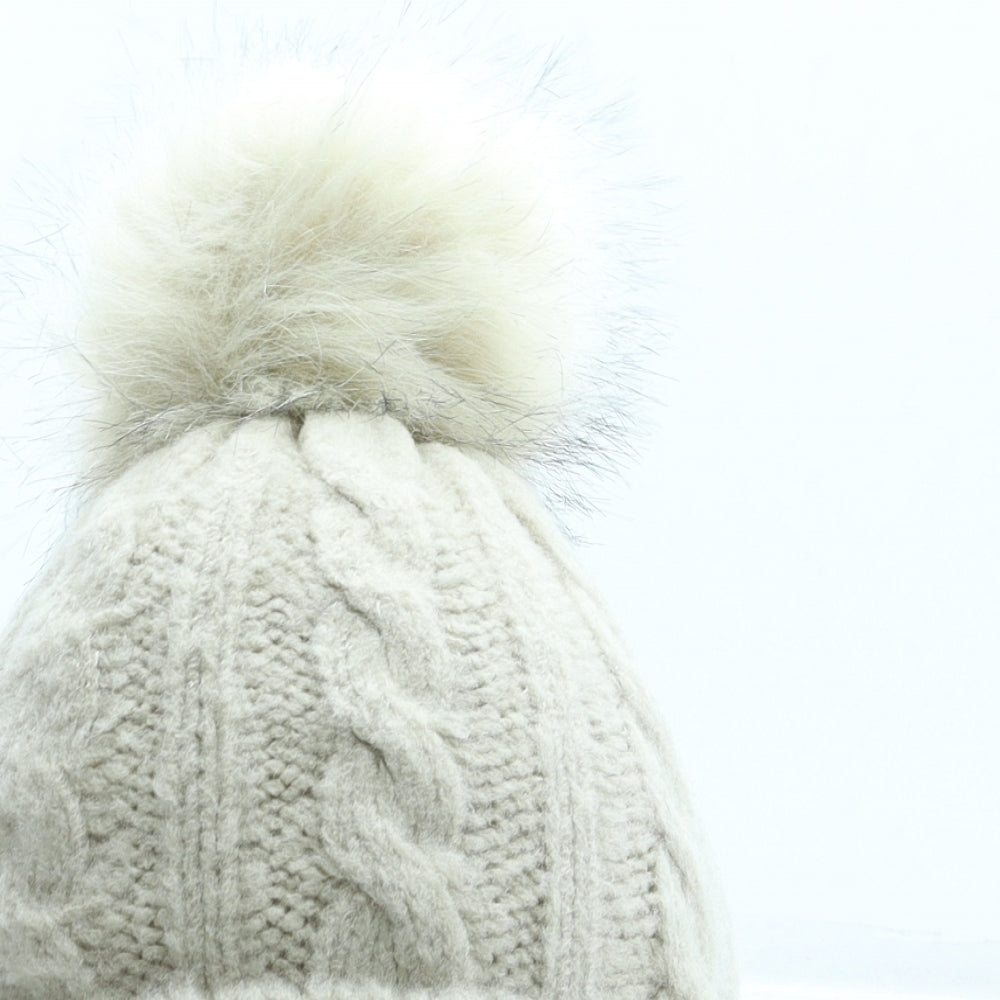 Roman Womens Beige Acrylic Bobble Hat One Size - Pom Pom