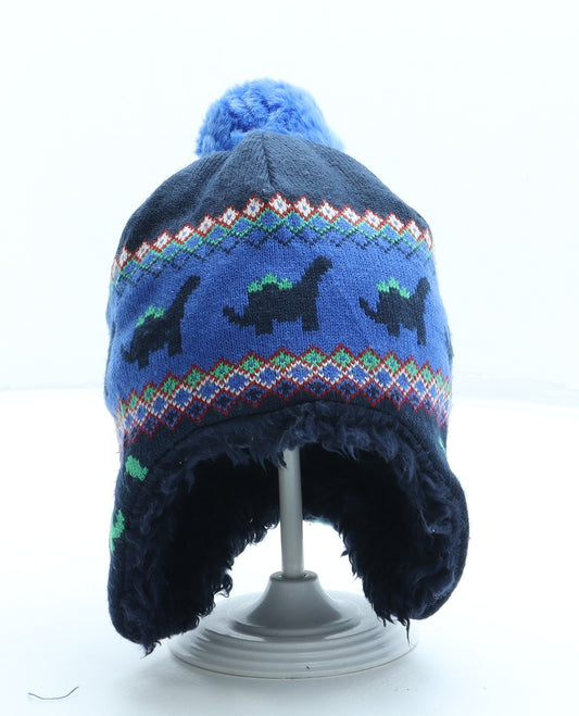 George Boys Blue Geometric Acrylic Bonnet One Size - Dinosaur