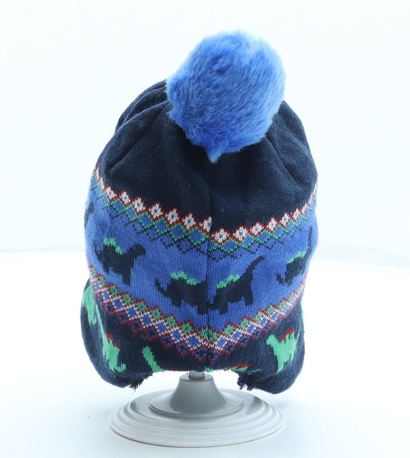 George Boys Blue Geometric Acrylic Bonnet One Size - Dinosaur