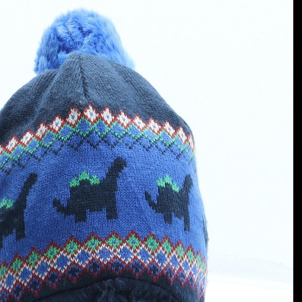 George Boys Blue Geometric Acrylic Bonnet One Size - Dinosaur