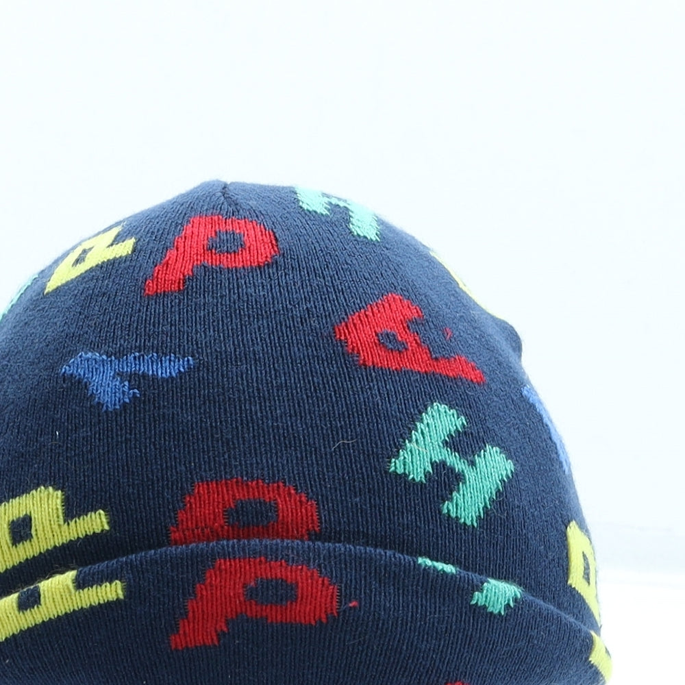 Preworn Boys Blue Geometric Acrylic Beanie Size S - HAPPY
