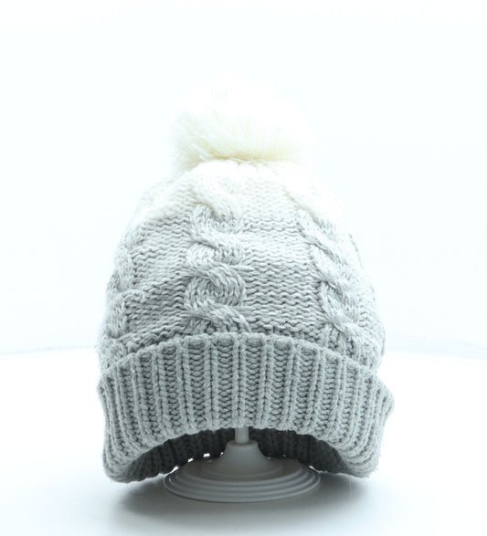 Primark Womens Grey Acrylic Bobble Hat One Size - Pom Pom