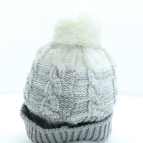 Primark Womens Grey Acrylic Bobble Hat One Size - Pom Pom