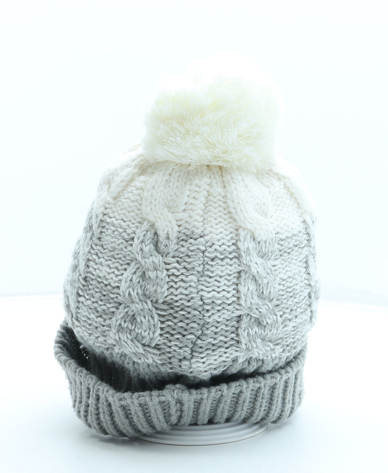 Primark Womens Grey Acrylic Bobble Hat One Size - Pom Pom