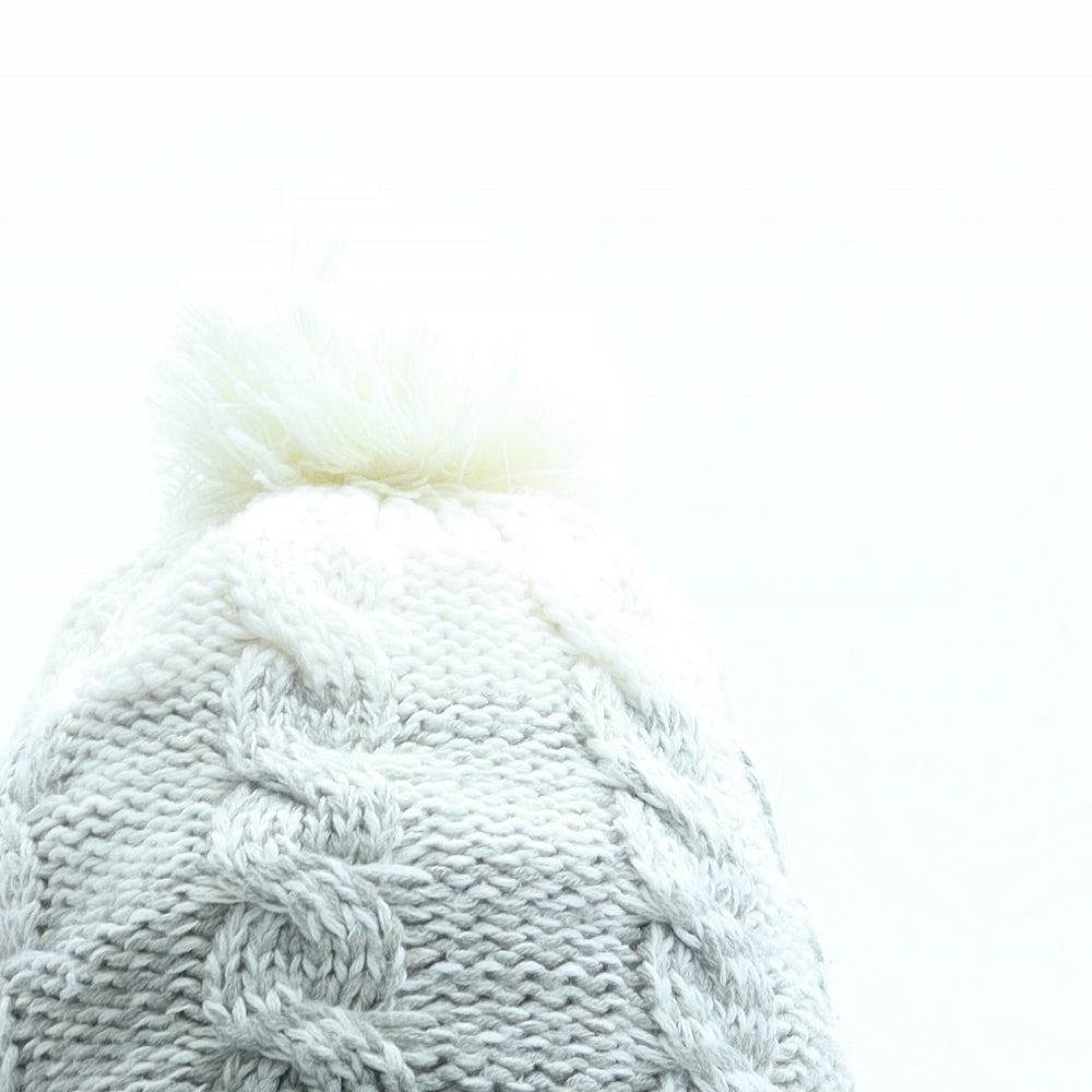 Primark Womens Grey Acrylic Bobble Hat One Size - Pom Pom