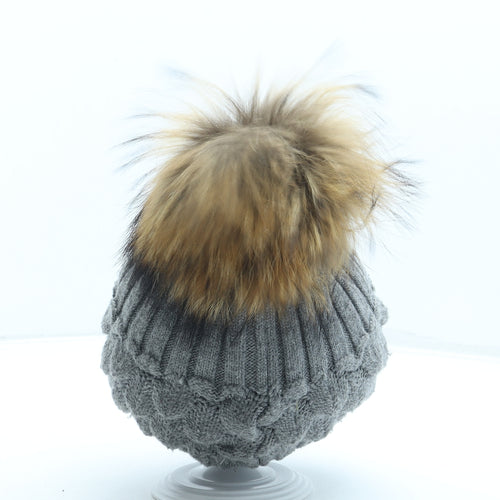 Luxe Womens Grey Acrylic Bobble Hat One Size - Pom Pom
