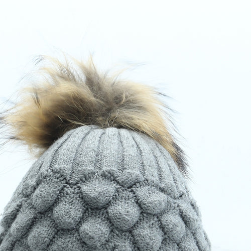 Luxe Womens Grey Acrylic Bobble Hat One Size - Pom Pom