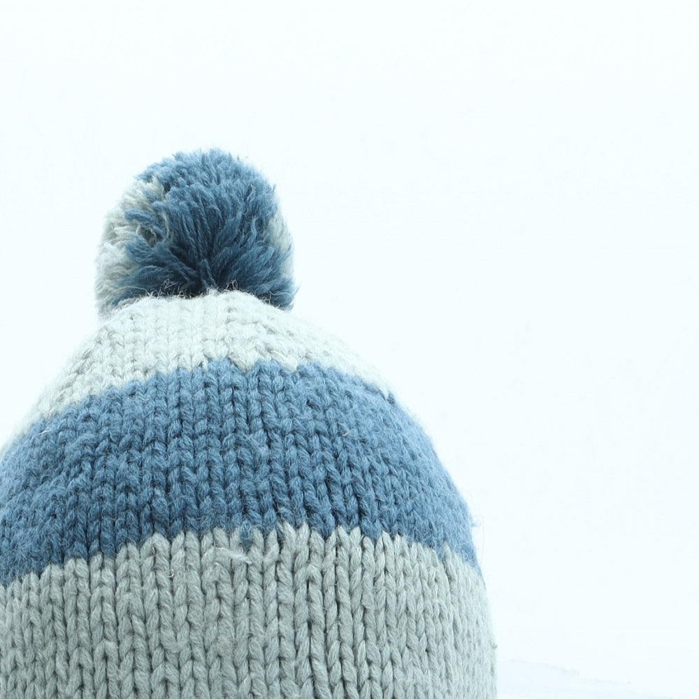 IFOUND Mens Blue Striped Acrylic Beanie One Size - Pom Pom