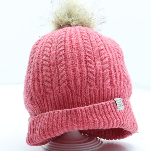 Joules Womens Pink Acrylic Bobble Hat One Size - Pom Pom