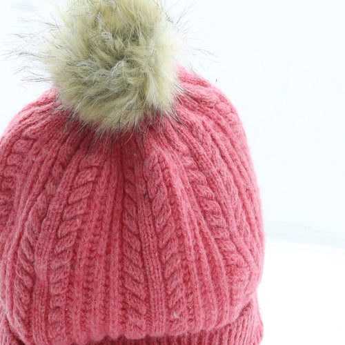 Joules Womens Pink Acrylic Bobble Hat One Size - Pom Pom