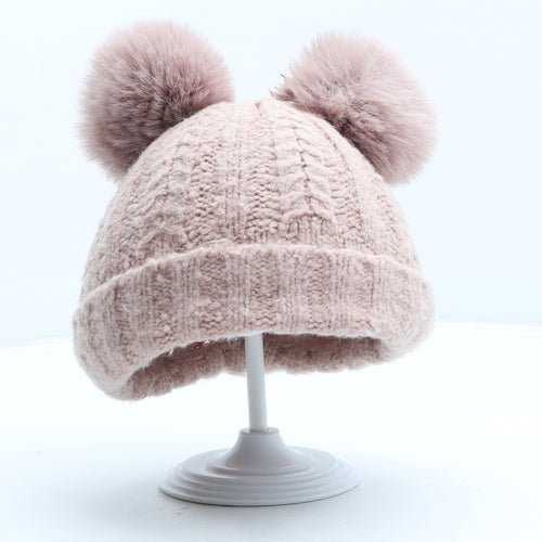 F&F Girls Pink Acrylic Bobble Hat One Size
