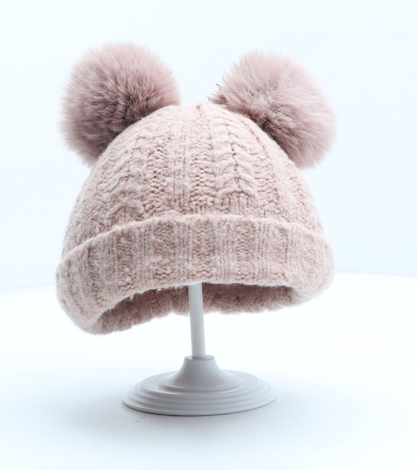 F&F Girls Pink Acrylic Bobble Hat One Size