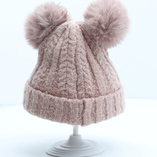 F&F Girls Pink Acrylic Bobble Hat One Size
