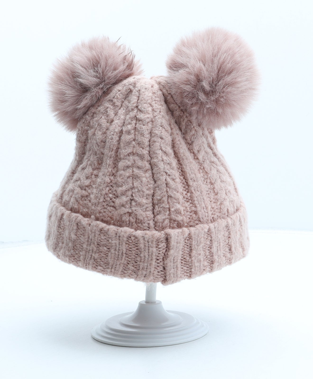 F&F Girls Pink Acrylic Bobble Hat One Size