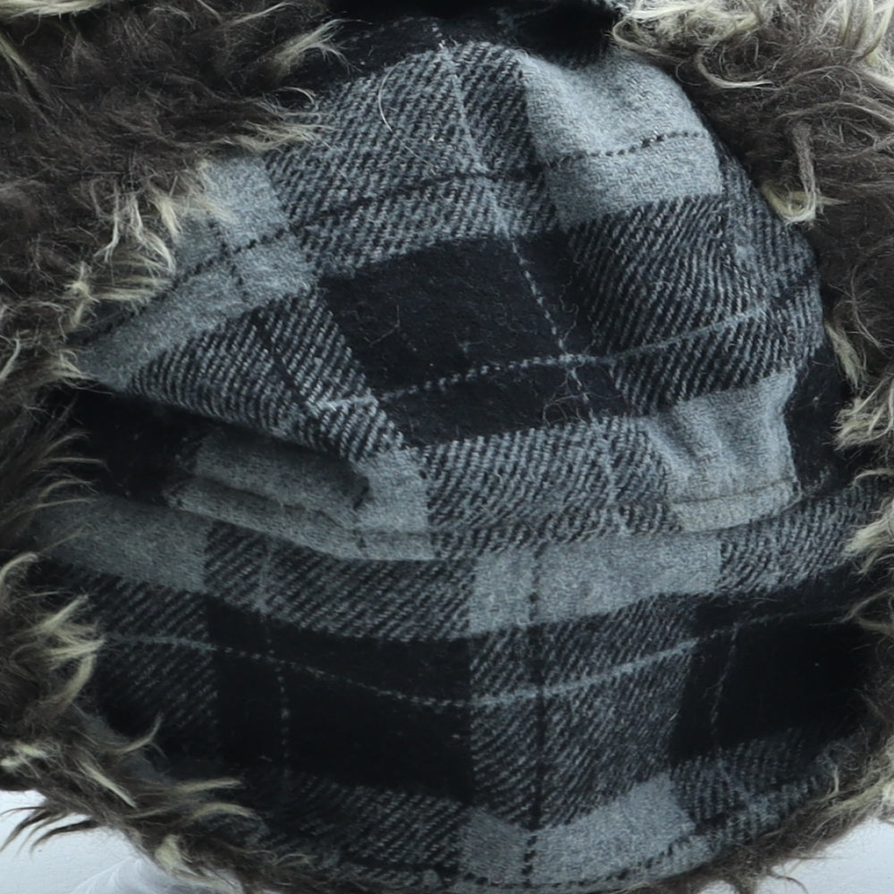 F&F Mens Grey Check Acrylic Trapper Hat Size S