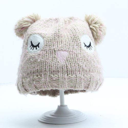 George Girls Beige Striped Polyester Bobble Hat One Size - Owl