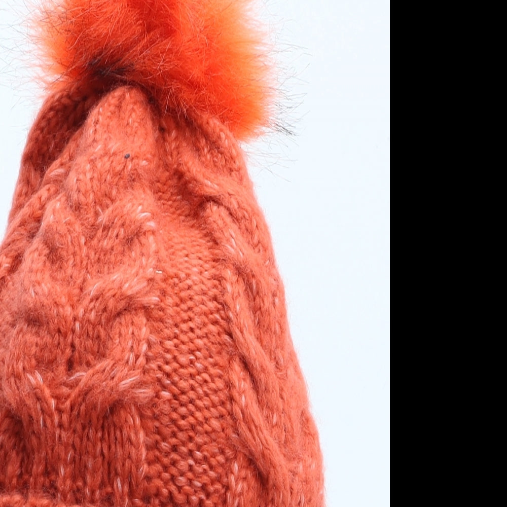 Marks and Spencer Womens Orange Acrylic Bobble Hat One Size