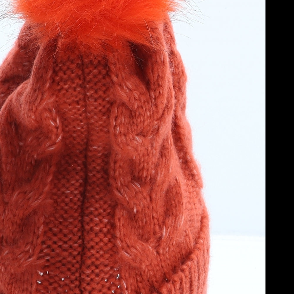 Marks and Spencer Womens Orange Acrylic Bobble Hat One Size