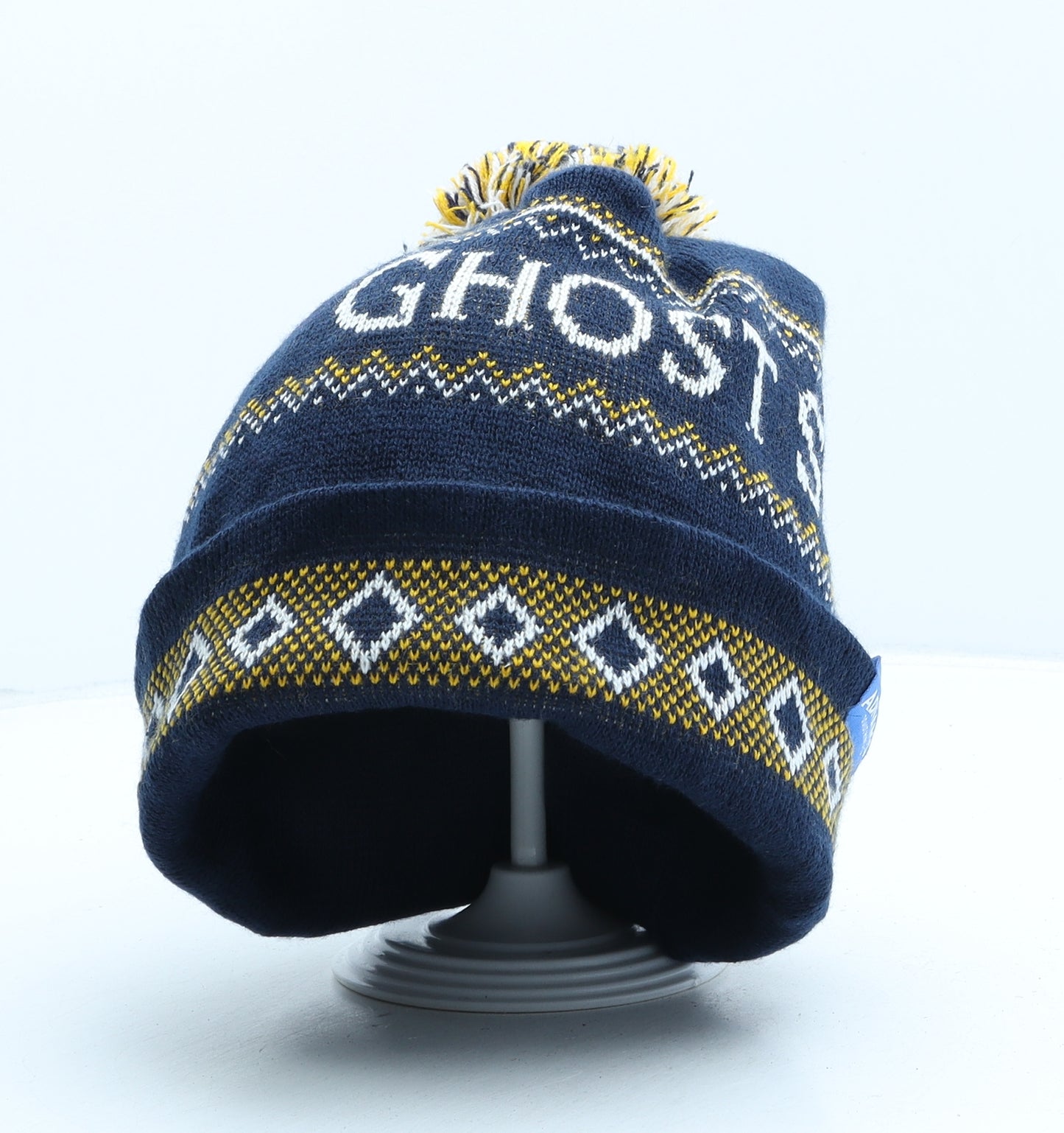 Adnams Mens Blue Fair Isle Acrylic Beanie One Size