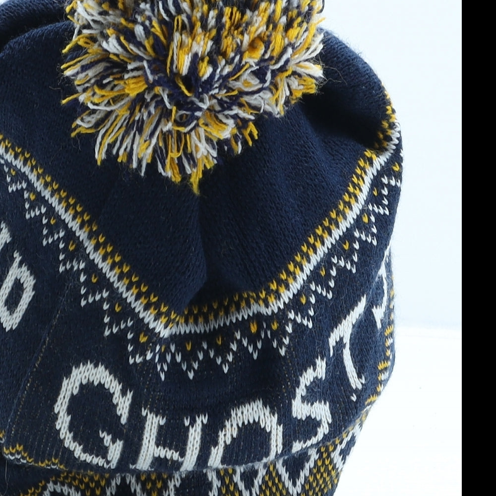 Adnams Mens Blue Fair Isle Acrylic Beanie One Size
