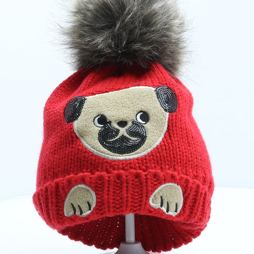 George Girls Red Acrylic Bobble Hat One Size - Dog