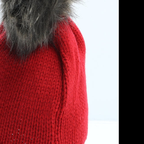 George Girls Red Acrylic Bobble Hat One Size - Dog