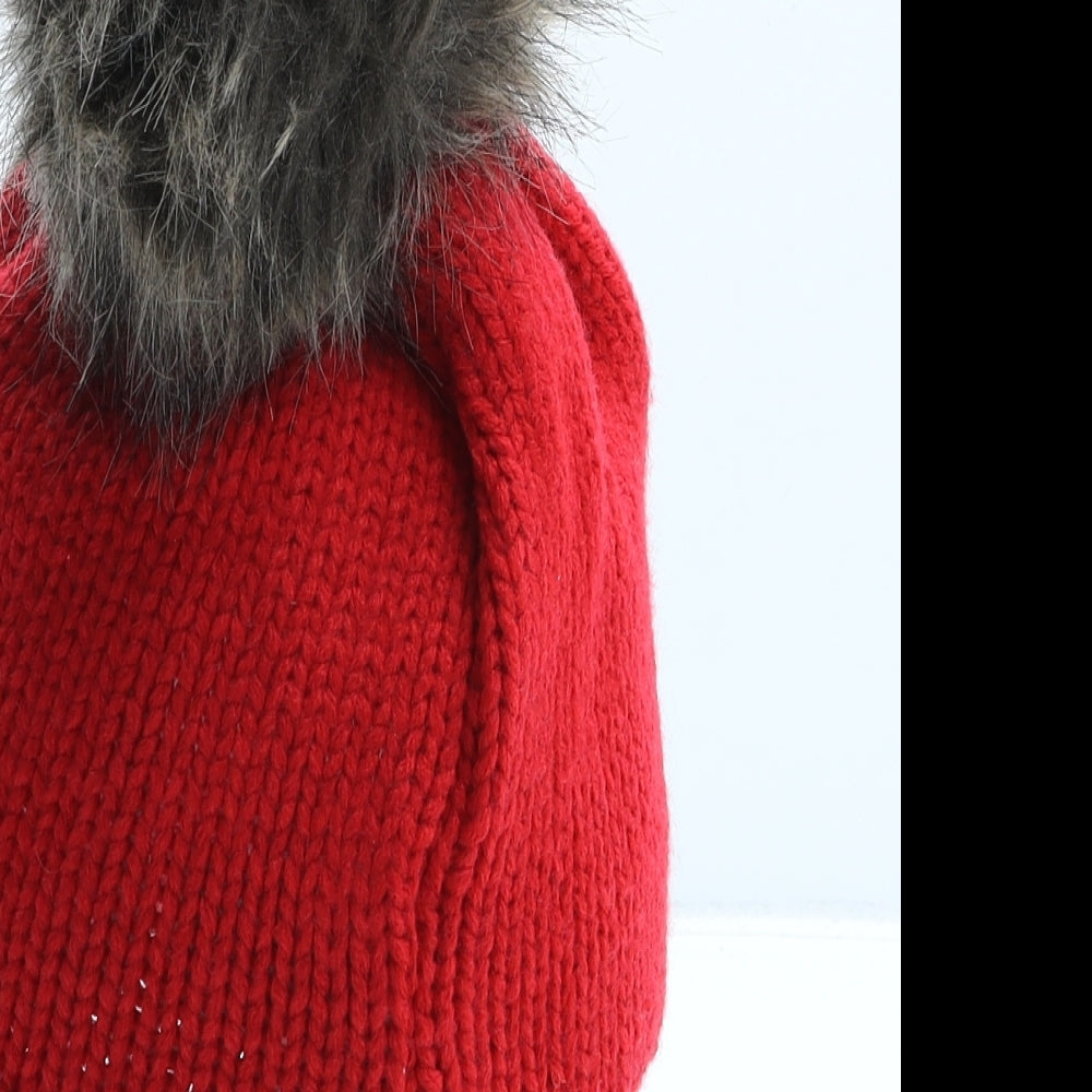 George Girls Red Acrylic Bobble Hat One Size - Dog