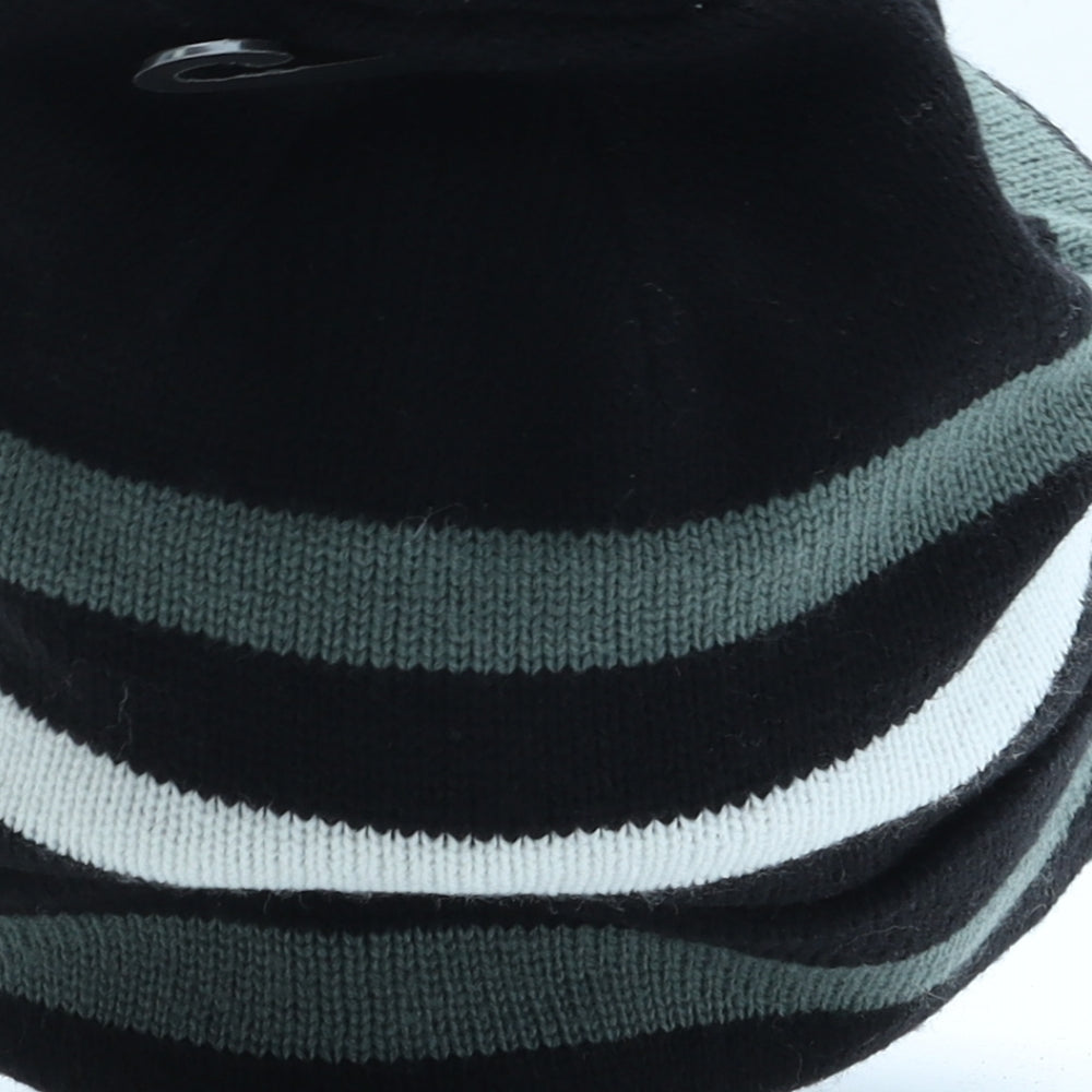 EAB Mens Black Striped Acrylic Beanie One Size - Kiwis