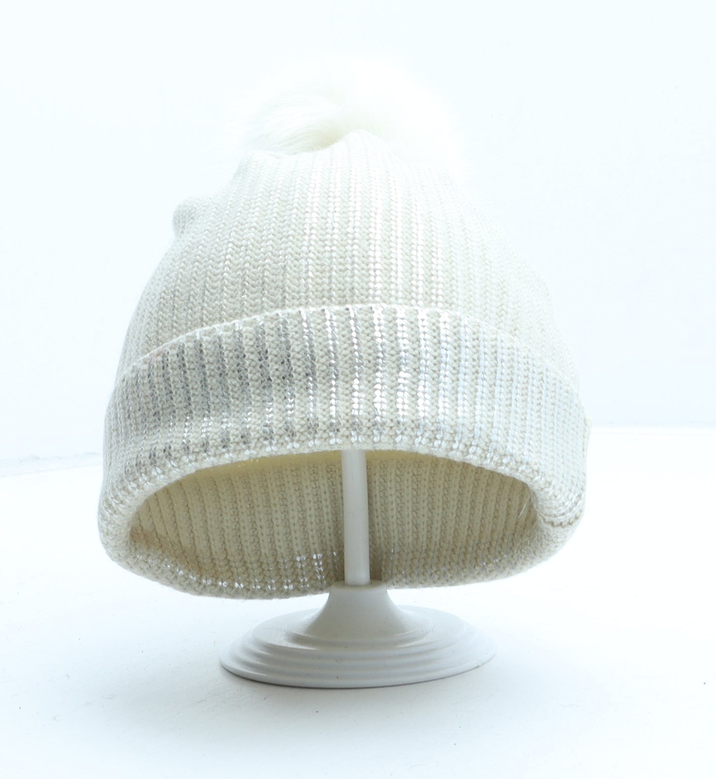 River Island Womens Beige Acrylic Bobble Hat One Size