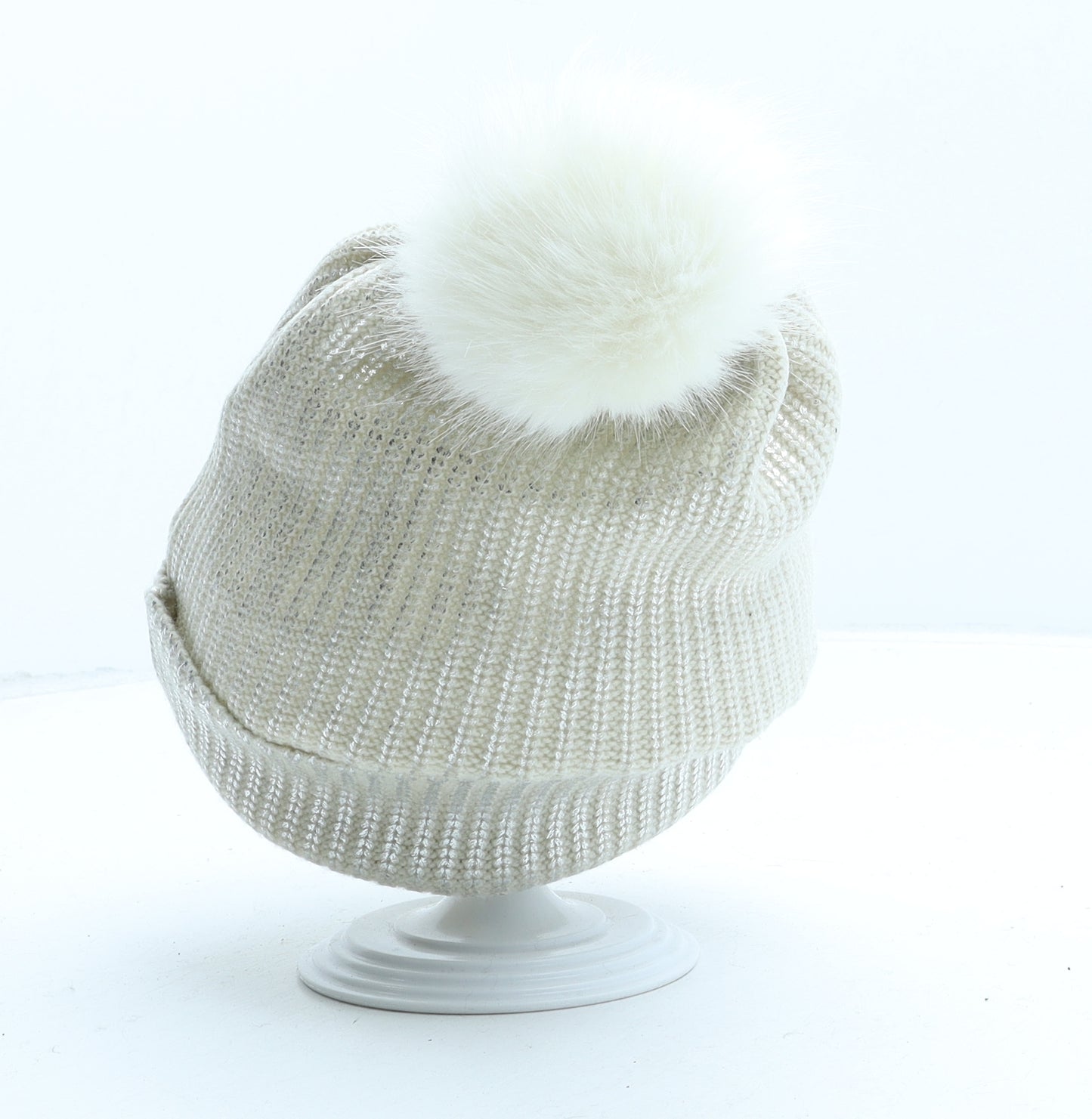 River Island Womens Beige Acrylic Bobble Hat One Size