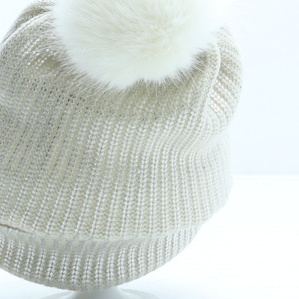 River Island Womens Beige Acrylic Bobble Hat One Size