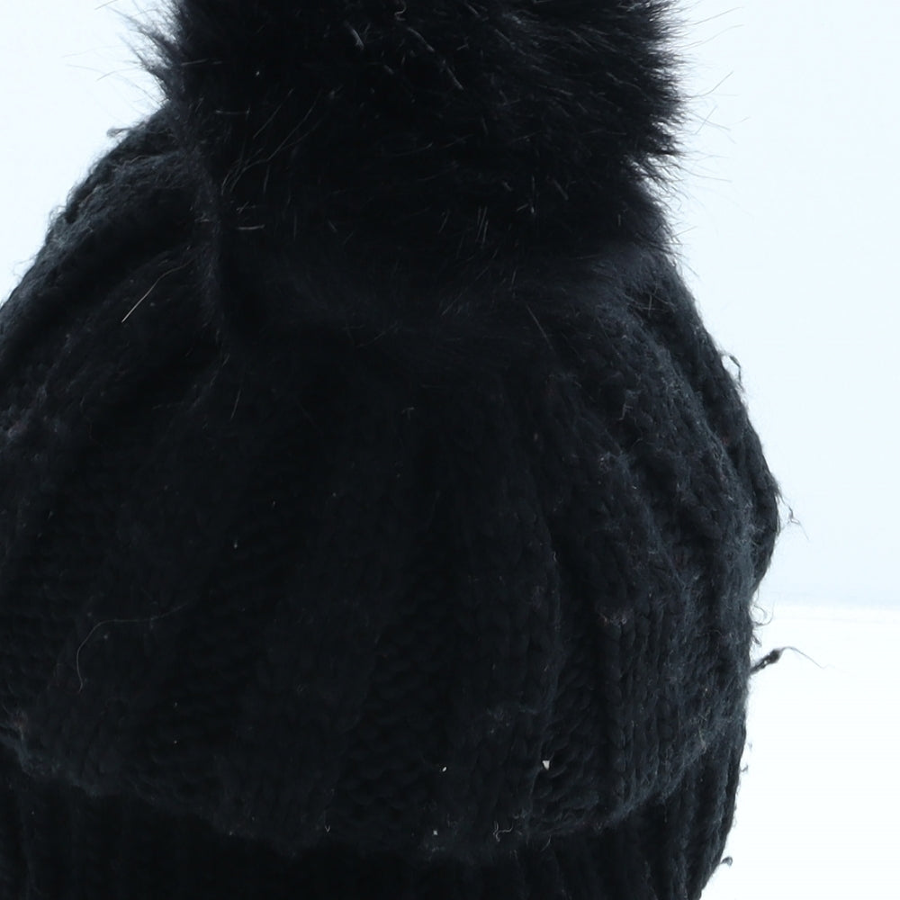 NEXT Girls Black Acrylic Bobble Hat One Size