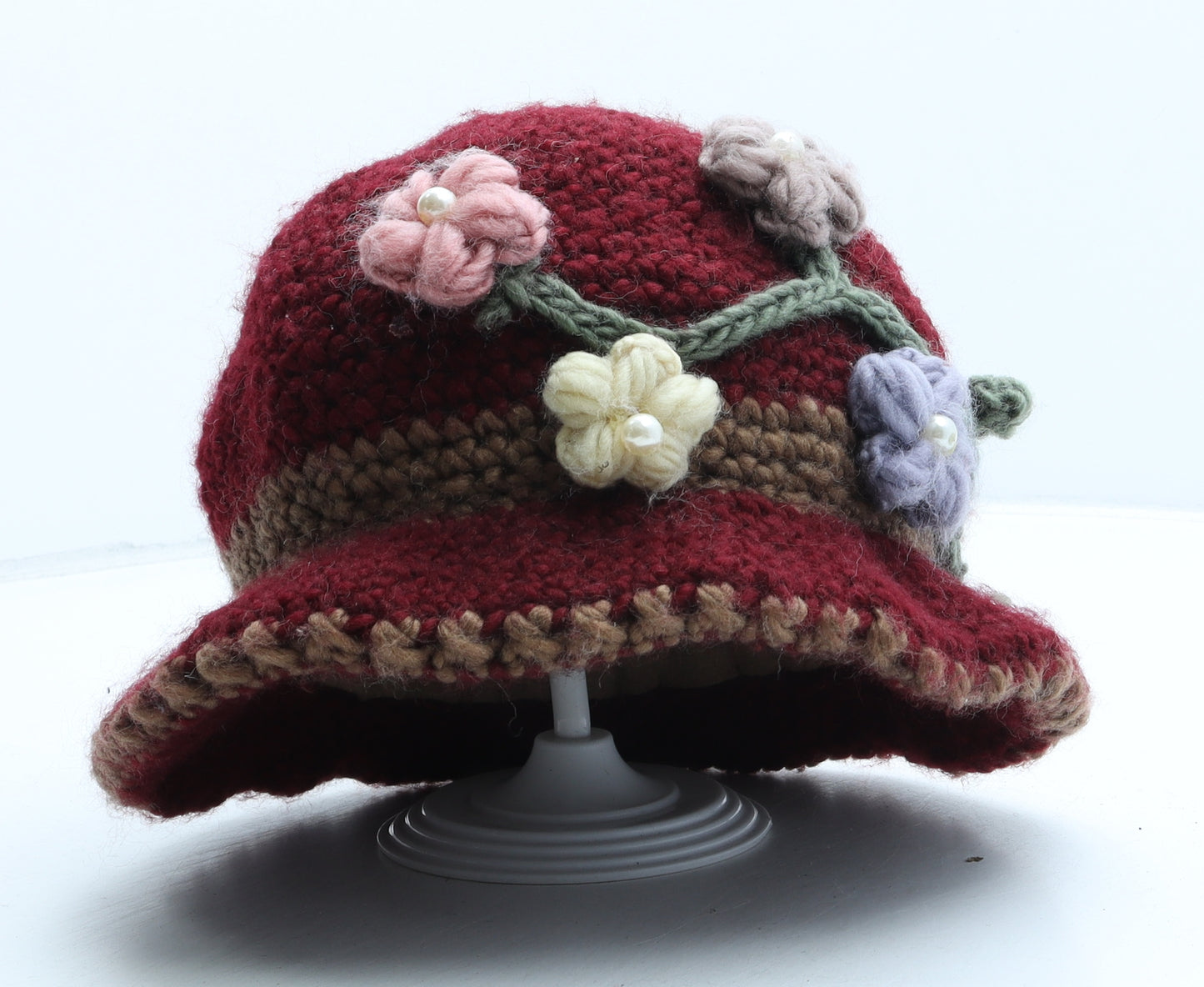 Preworn Womens Red Floral Polyester Bucket Hat One Size