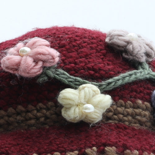 Preworn Womens Red Floral Polyester Bucket Hat One Size