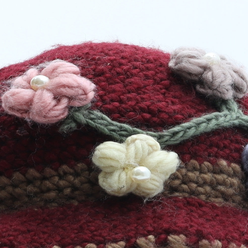 Preworn Womens Red Floral Polyester Bucket Hat One Size