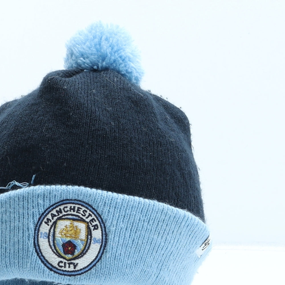 Manchester City FC Boys Blue Acrylic Bobble Hat One Size - Manchester City