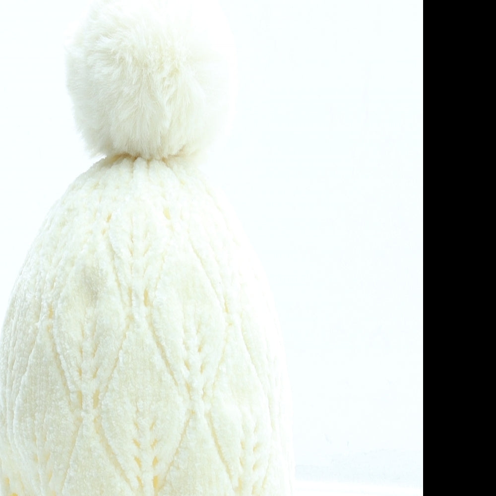 NEXT Girls Ivory Polyester Bobble Hat One Size