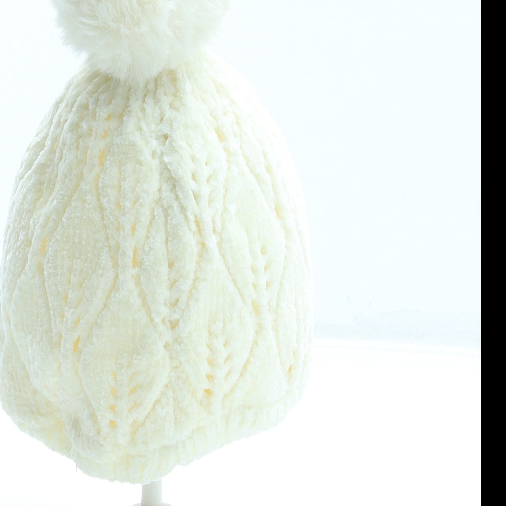 NEXT Girls Ivory Polyester Bobble Hat One Size