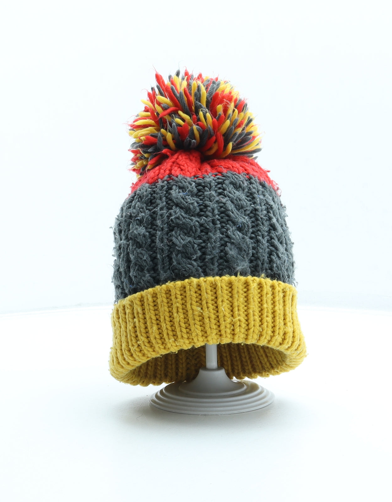 Mothercare Mens Multicoloured Striped Acrylic Beanie One Size - Pom Pom