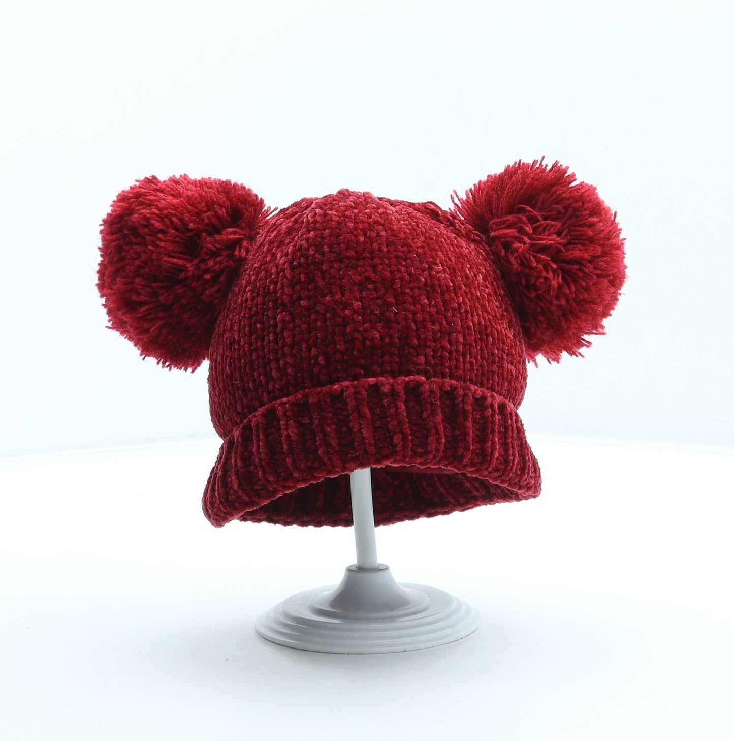 F&F Girls Red Polyester Bobble Hat One Size