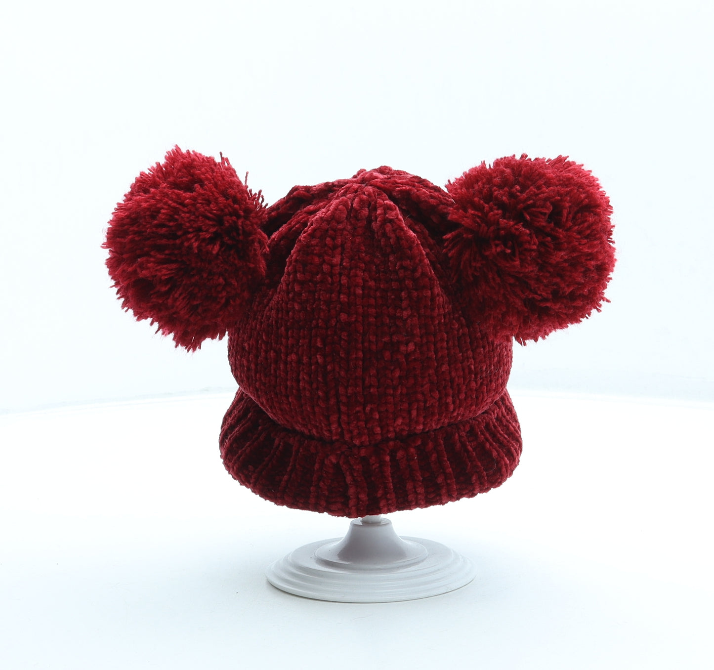 F&F Girls Red Polyester Bobble Hat One Size