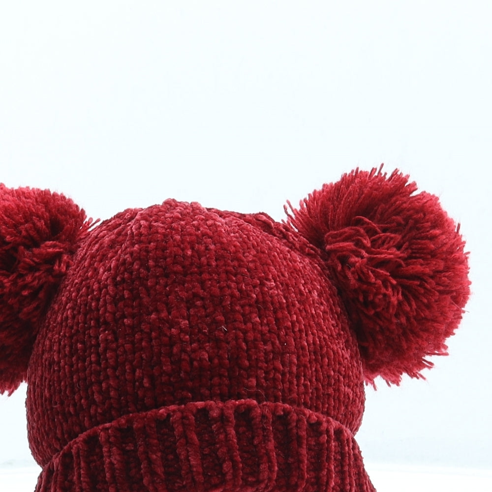 F&F Girls Red Polyester Bobble Hat One Size