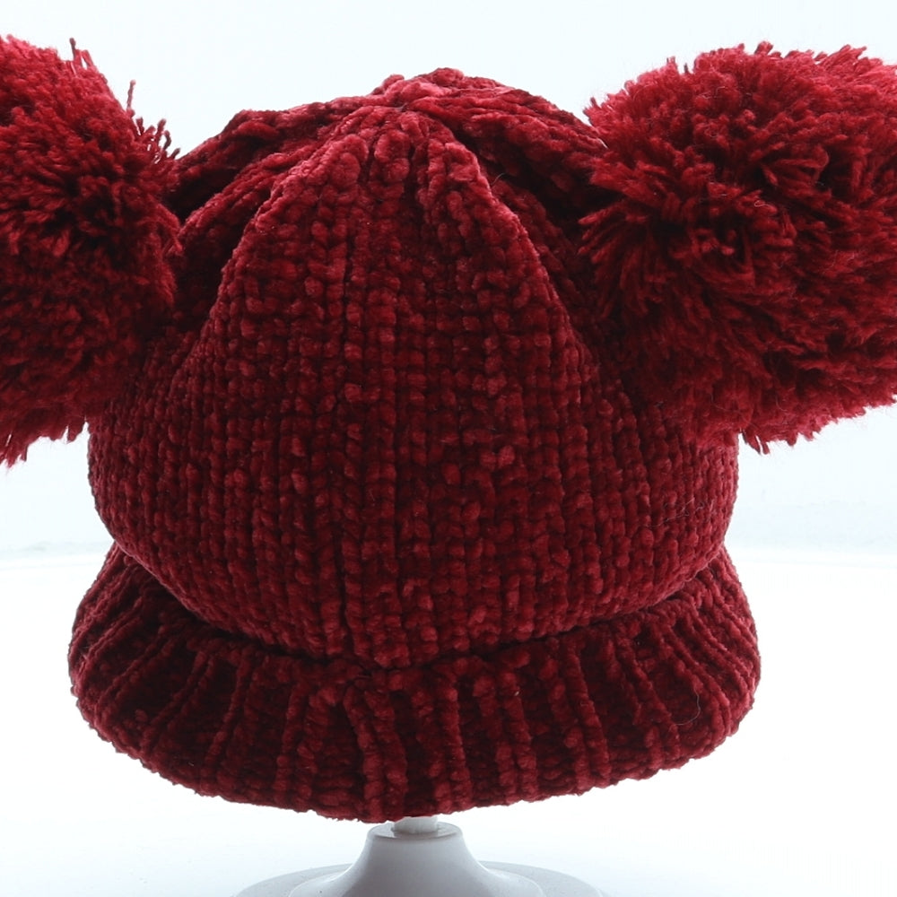F&F Girls Red Polyester Bobble Hat One Size