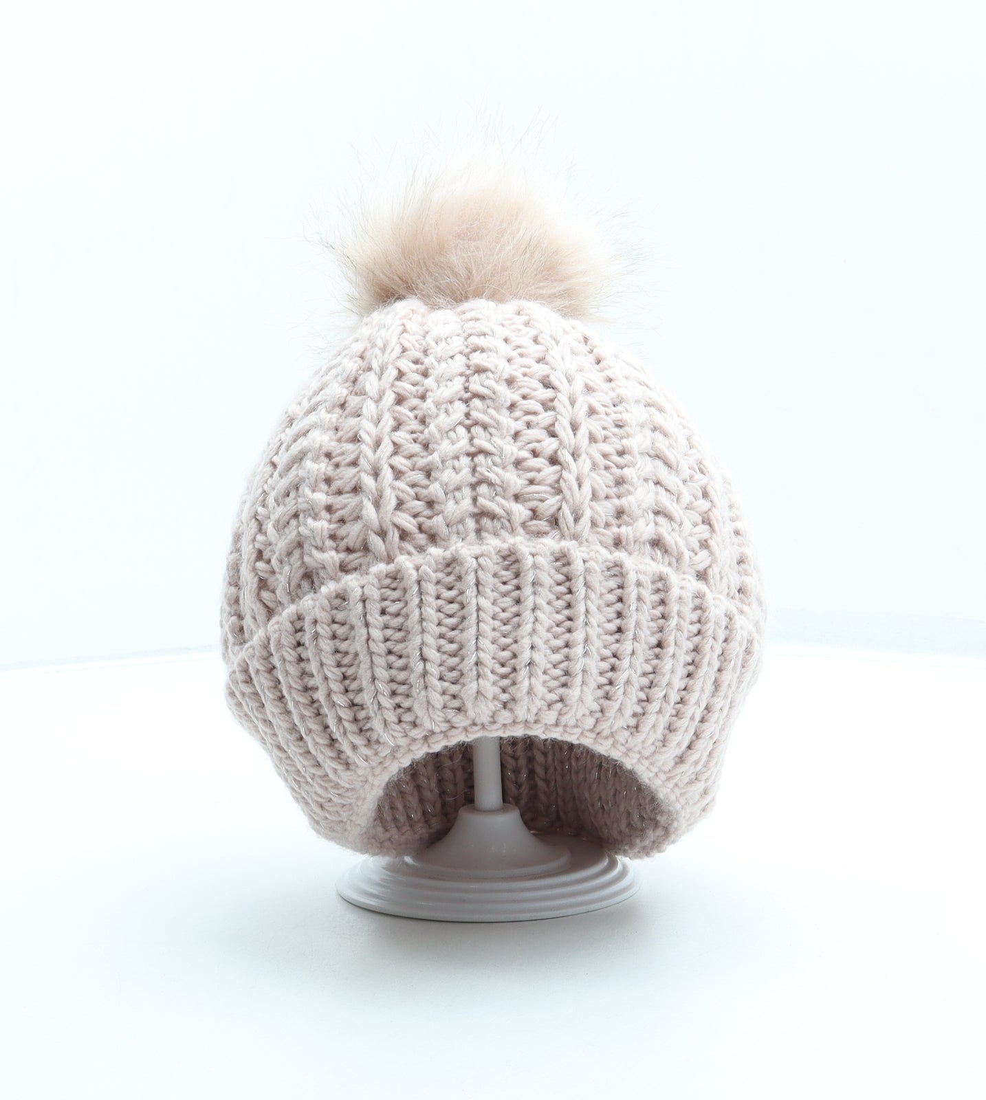 Jeff&Co Womens Pink Acrylic Bobble Hat One Size
