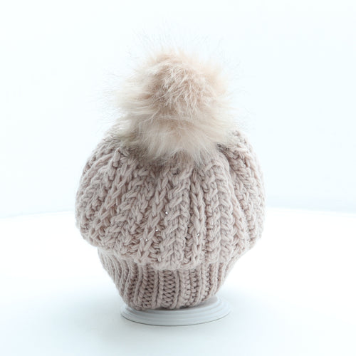 Jeff&Co Womens Pink Acrylic Bobble Hat One Size
