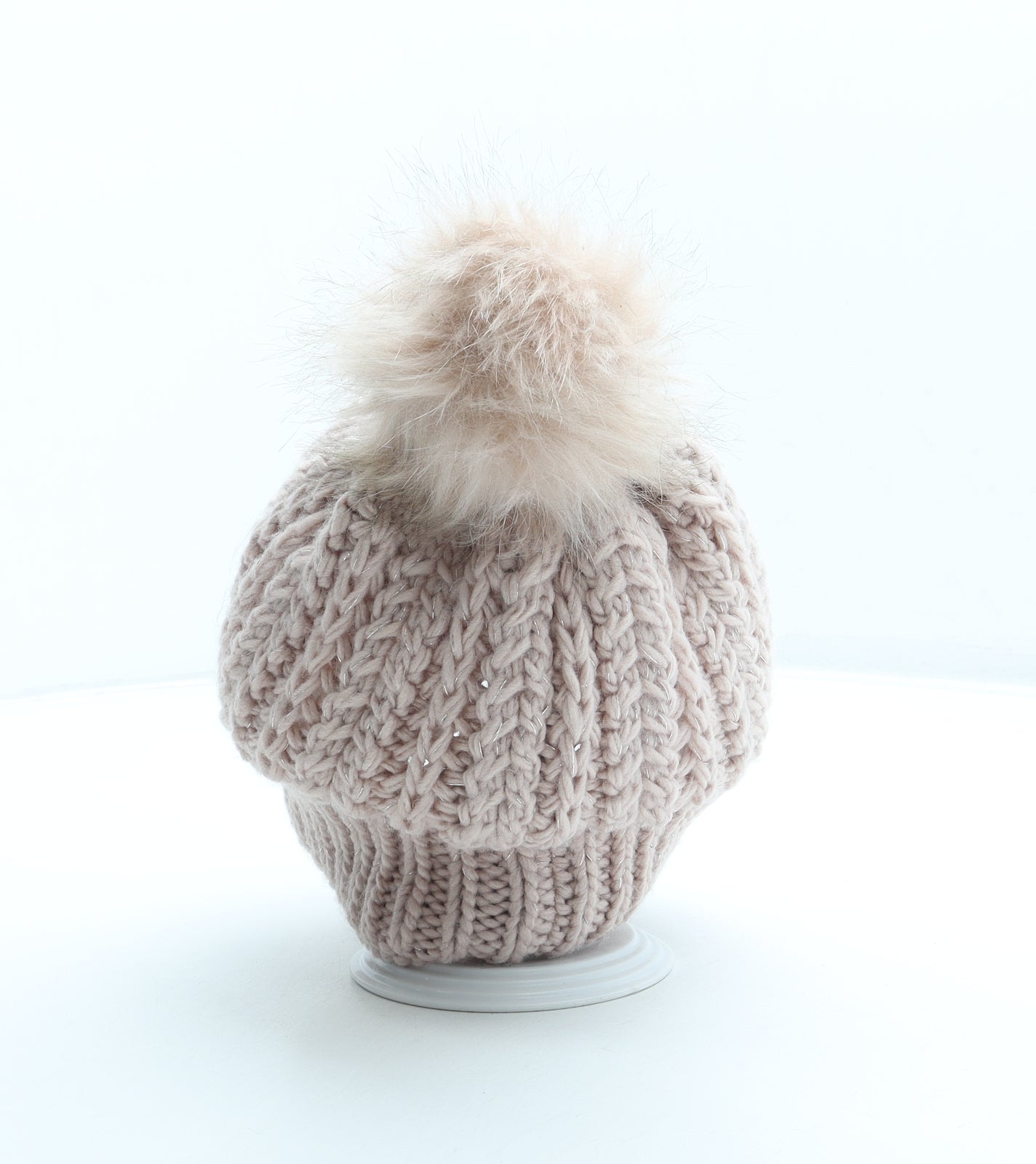 Jeff&Co Womens Pink Acrylic Bobble Hat One Size